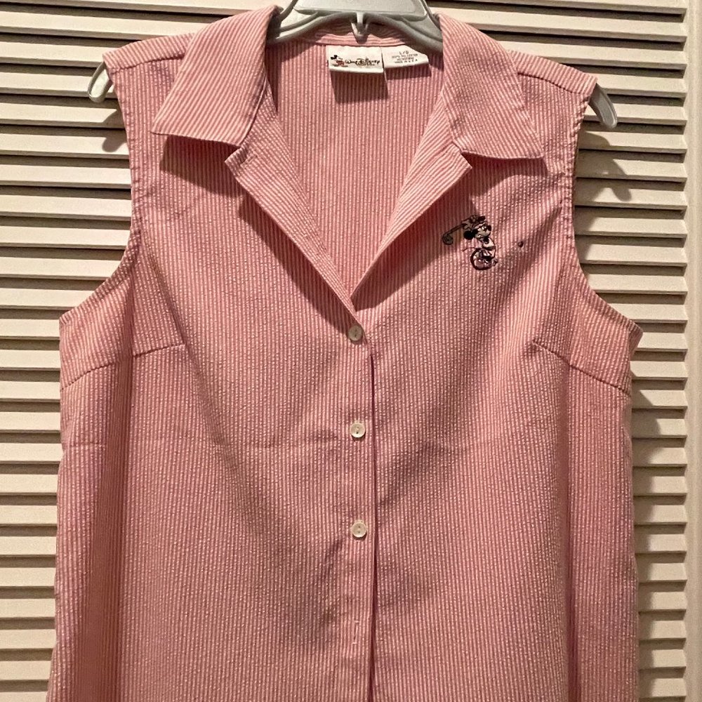 Disney Minnie Ladies Golf Seersucker Button-up Shirt Large